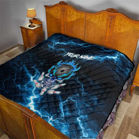 Personalized Bowling Skull Quilt with Blue Flame Energy and Electric Lightning Strike Pattern - Wonder Print Shop
