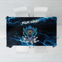 Personalized Bowling Skull Tablecloth with Blue Flame Energy and Electric Lightning Strike Pattern - Wonder Print Shop
