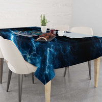 Personalized Bowling Skull Tablecloth with Blue Flame Energy and Electric Lightning Strike Pattern - Wonder Print Shop
