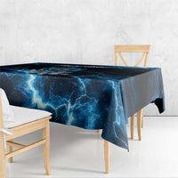 Personalized Bowling Skull Tablecloth with Blue Flame Energy and Electric Lightning Strike Pattern - Wonder Print Shop