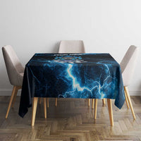 Personalized Bowling Skull Tablecloth with Blue Flame Energy and Electric Lightning Strike Pattern - Wonder Print Shop