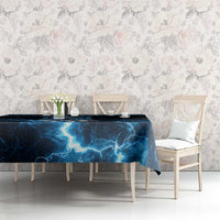 Personalized Bowling Skull Tablecloth with Blue Flame Energy and Electric Lightning Strike Pattern - Wonder Print Shop