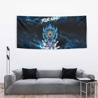 Personalized Bowling Skull Tapestry with Blue Flame Energy and Electric Lightning Strike Pattern - Wonder Print Shop