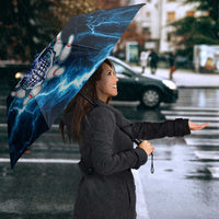 Personalized Bowling Skull Umbrella with Blue Flame Energy and Electric Lightning Strike Pattern - Wonder Print Shop
