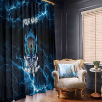 Personalized Bowling Skull Window Curtain with Blue Flame Energy and Electric Lightning Strike Pattern - Wonder Print Shop