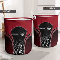 Personalized Billiards Eight Ball Laundry Basket with Red Wing Emblem and Black Gradient Bubble Pattern - Wonder Print Shop