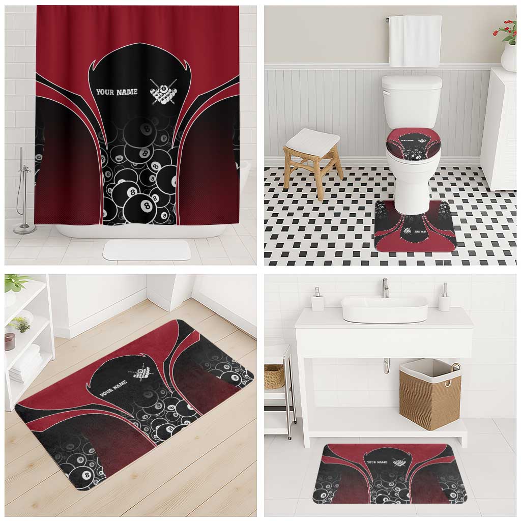 Personalized Billiards Eight Ball Bathroom Set with Red Wing Emblem and Black Gradient Bubble Pattern - Wonder Print Shop