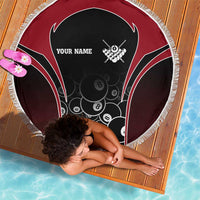 Personalized Billiards Eight Ball Beach Blanket with Red Wing Emblem and Black Gradient Bubble Pattern - Wonder Print Shop