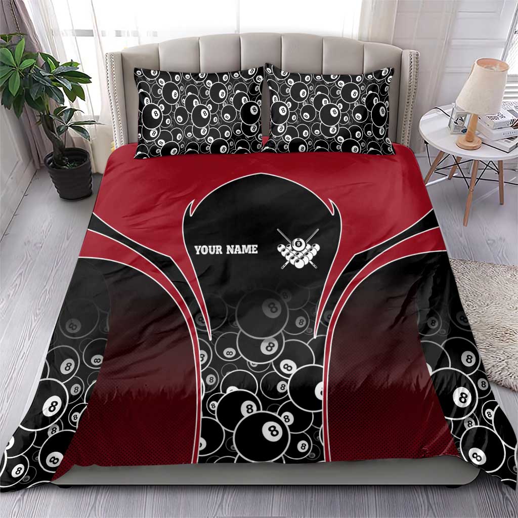 Personalized Billiards Eight Ball Bedding Set with Red Wing Emblem and Black Gradient Bubble Pattern - Wonder Print Shop