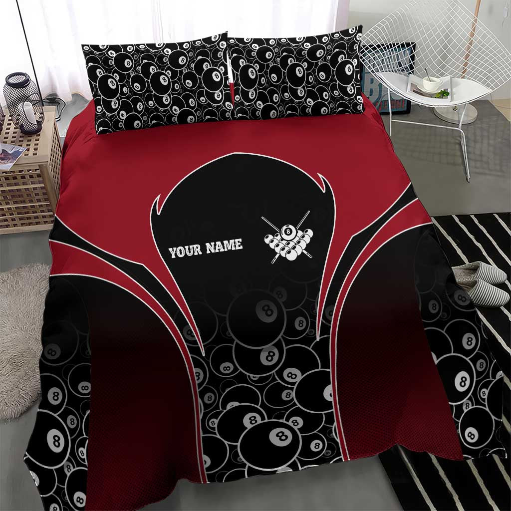 Personalized Billiards Eight Ball Bedding Set with Red Wing Emblem and Black Gradient Bubble Pattern - Wonder Print Shop