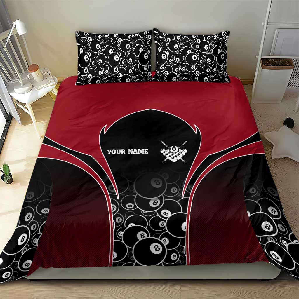 Personalized Billiards Eight Ball Bedding Set with Red Wing Emblem and Black Gradient Bubble Pattern - Wonder Print Shop