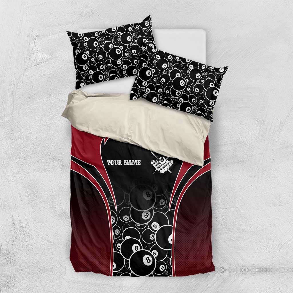 Personalized Billiards Eight Ball Bedding Set with Red Wing Emblem and Black Gradient Bubble Pattern - Wonder Print Shop