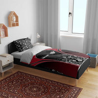 Personalized Billiards Eight Ball Bedding Set with Red Wing Emblem and Black Gradient Bubble Pattern - Wonder Print Shop