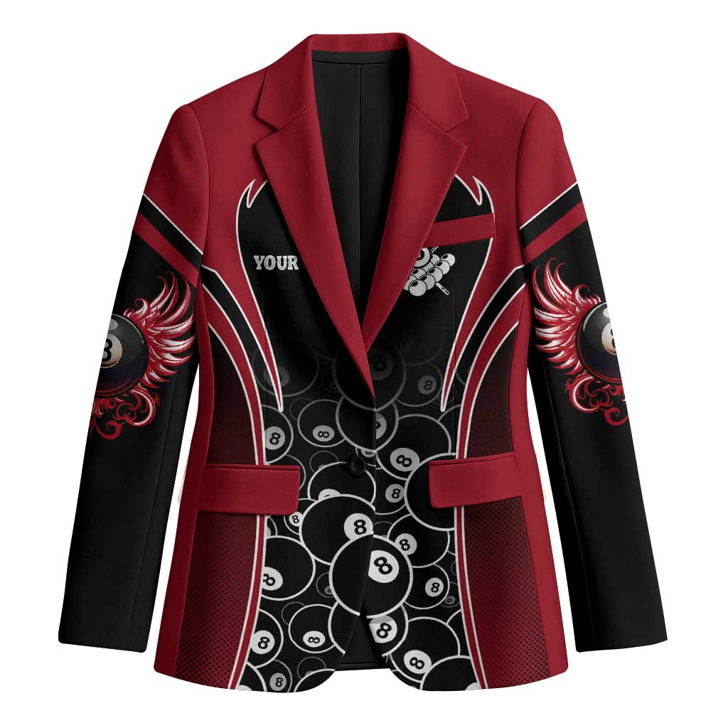 Personalized Billiards Eight Ball Blazer with Red Wing Emblem and Black Gradient Bubble Pattern - Wonder Print Shop