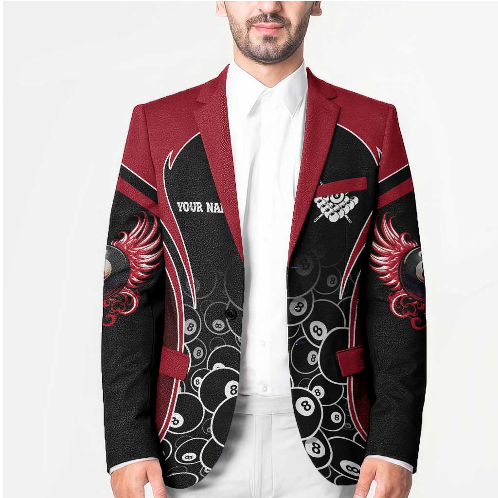 Personalized Billiards Eight Ball Blazer with Red Wing Emblem and Black Gradient Bubble Pattern - Wonder Print Shop