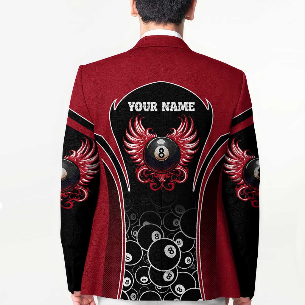 Personalized Billiards Eight Ball Blazer with Red Wing Emblem and Black Gradient Bubble Pattern - Wonder Print Shop