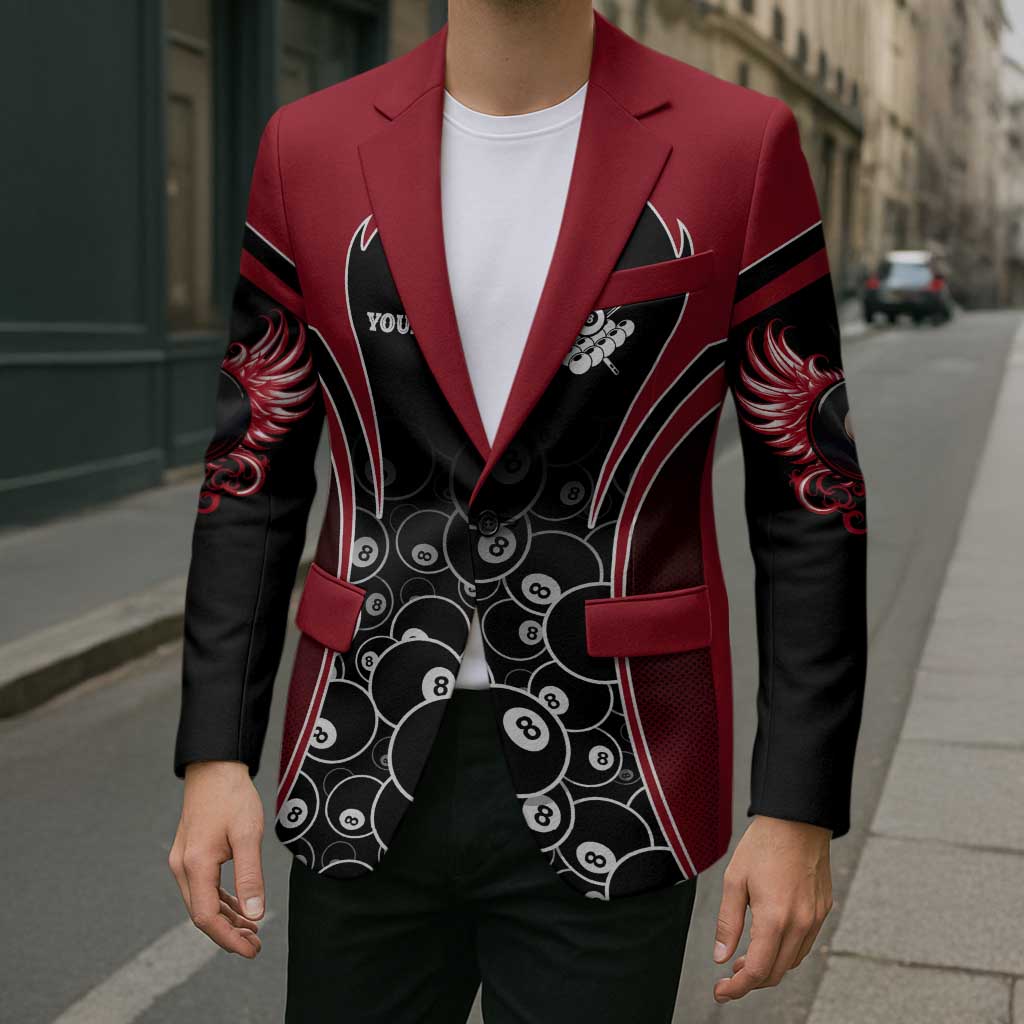 Personalized Billiards Eight Ball Blazer with Red Wing Emblem and Black Gradient Bubble Pattern - Wonder Print Shop