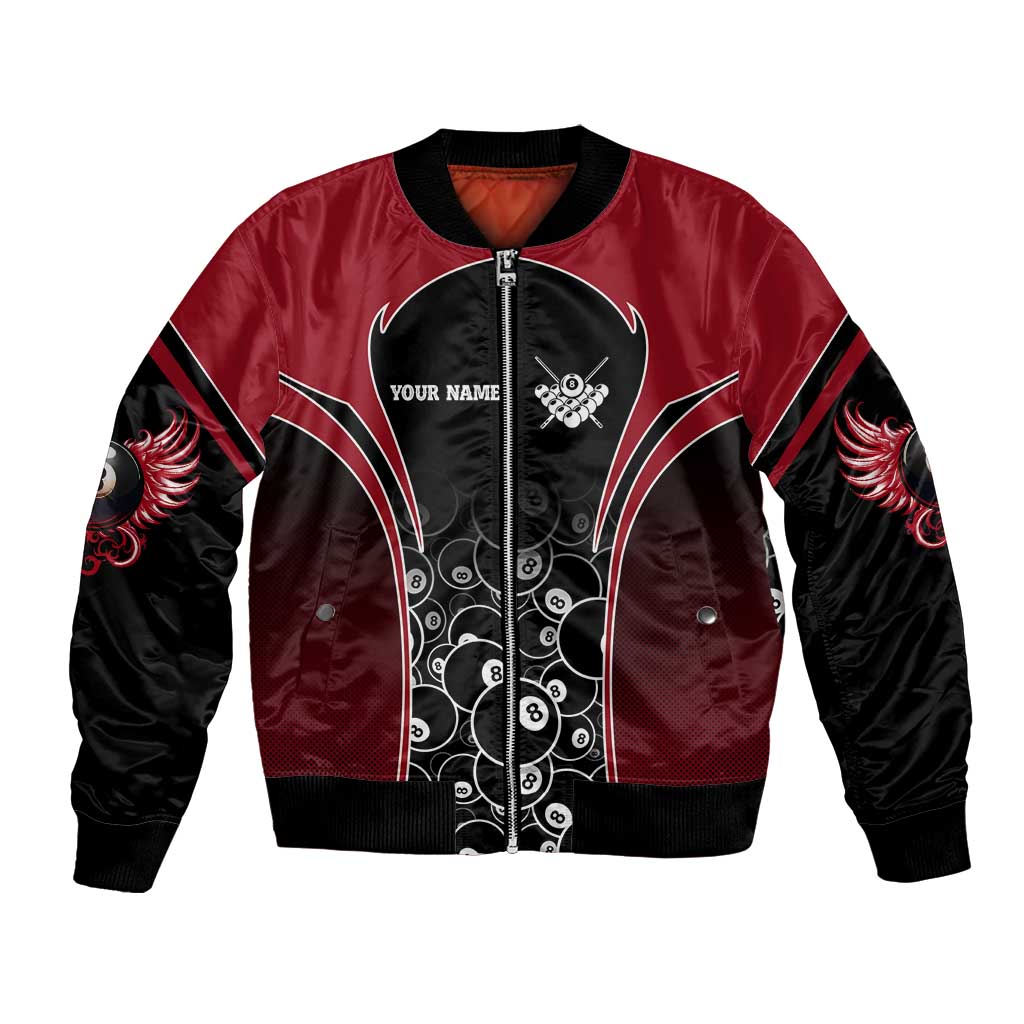 Personalized Billiards Eight Ball Bomber Jacket with Red Wing Emblem and Black Gradient Bubble Pattern - Wonder Print Shop