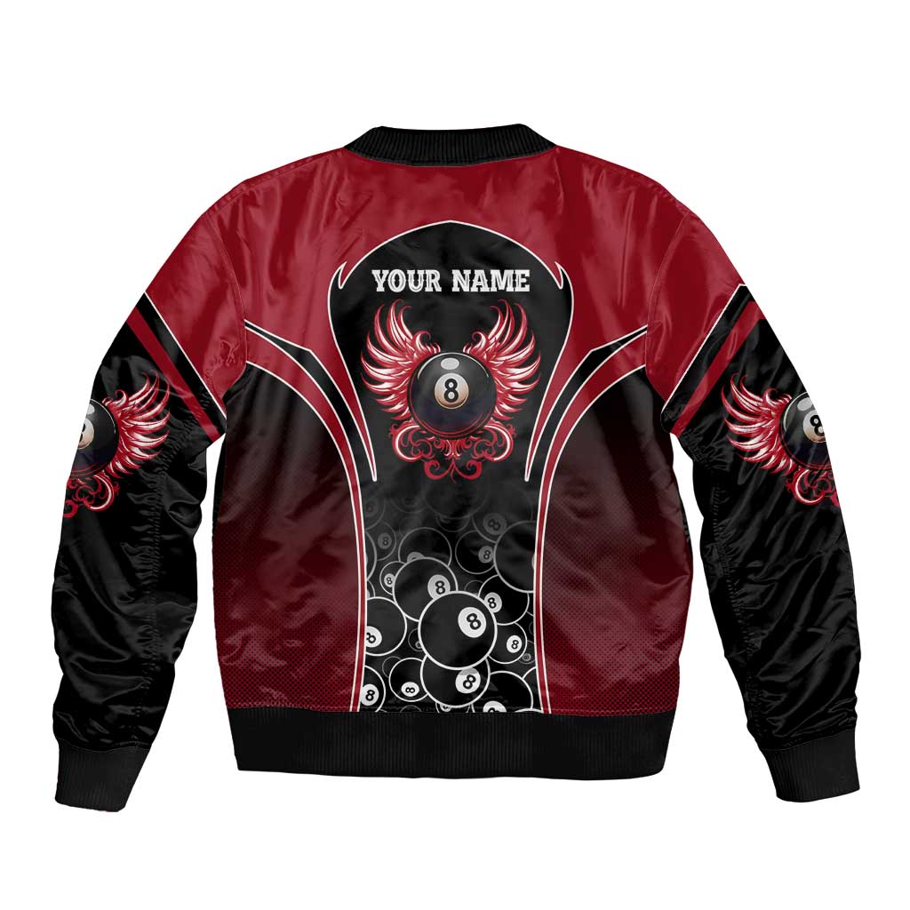 Personalized Billiards Eight Ball Bomber Jacket with Red Wing Emblem and Black Gradient Bubble Pattern - Wonder Print Shop