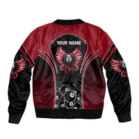 Personalized Billiards Eight Ball Bomber Jacket with Red Wing Emblem and Black Gradient Bubble Pattern - Wonder Print Shop