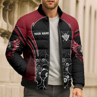 Personalized Billiards Eight Ball Bomber Puffer Jacket with Red Wing Emblem and Black Gradient Bubble Pattern - Wonder Print Shop