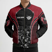 Personalized Billiards Eight Ball Bomber Puffer Jacket with Red Wing Emblem and Black Gradient Bubble Pattern - Wonder Print Shop
