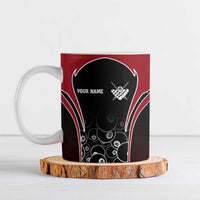 Personalized Billiards Eight Ball Ceramic Mug with Red Wing Emblem and Black Gradient Bubble Pattern - Wonder Print Shop
