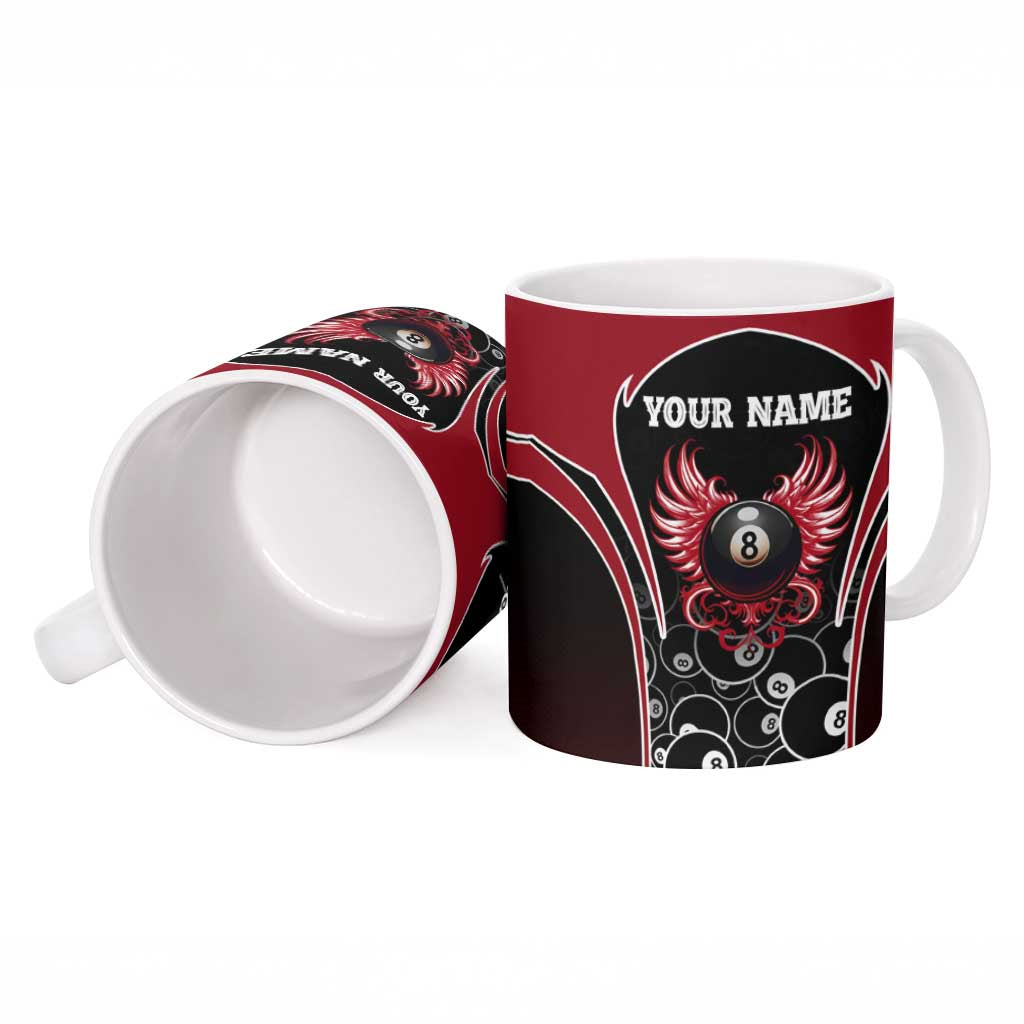 Personalized Billiards Eight Ball Ceramic Mug with Red Wing Emblem and Black Gradient Bubble Pattern - Wonder Print Shop