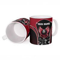 Personalized Billiards Eight Ball Ceramic Mug with Red Wing Emblem and Black Gradient Bubble Pattern - Wonder Print Shop