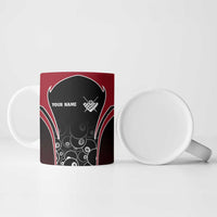 Personalized Billiards Eight Ball Ceramic Mug with Red Wing Emblem and Black Gradient Bubble Pattern - Wonder Print Shop
