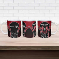 Personalized Billiards Eight Ball Ceramic Mug with Red Wing Emblem and Black Gradient Bubble Pattern - Wonder Print Shop