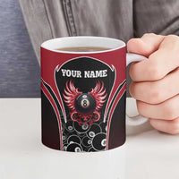 Personalized Billiards Eight Ball Ceramic Mug with Red Wing Emblem and Black Gradient Bubble Pattern - Wonder Print Shop