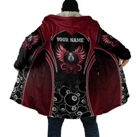 Personalized Billiards Eight Ball Cloak with Red Wing Emblem and Black Gradient Bubble Pattern - Wonder Print Shop