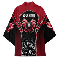 Personalized Billiards Eight Ball Kimono with Red Wing Emblem and Black Gradient Bubble Pattern - Wonder Print Shop