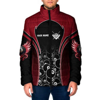 Personalized Billiards Eight Ball Padded Jacket with Red Wing Emblem and Black Gradient Bubble Pattern - Wonder Print Shop
