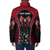 Personalized Billiards Eight Ball Padded Jacket with Red Wing Emblem and Black Gradient Bubble Pattern - Wonder Print Shop