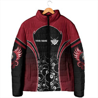 Personalized Billiards Eight Ball Padded Jacket with Red Wing Emblem and Black Gradient Bubble Pattern - Wonder Print Shop