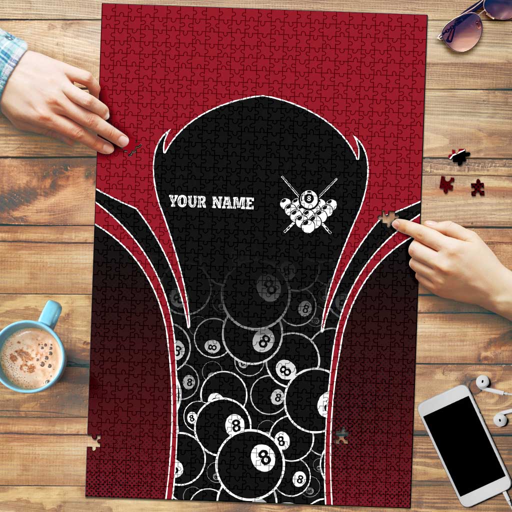 Personalized Billiards Eight Ball Puzzle with Red Wing Emblem and Black Gradient Bubble Pattern - Wonder Print Shop