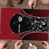 Personalized Billiards Eight Ball Puzzle with Red Wing Emblem and Black Gradient Bubble Pattern - Wonder Print Shop