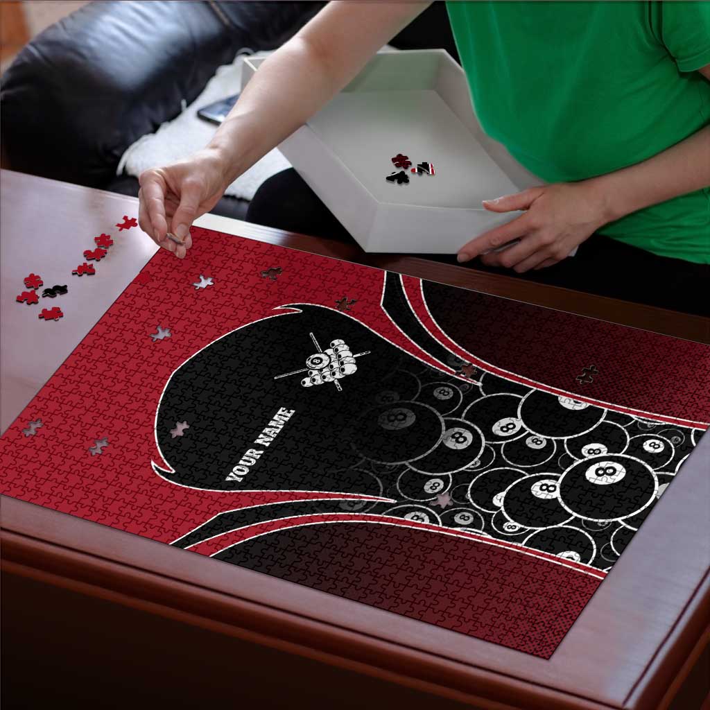 Personalized Billiards Eight Ball Puzzle with Red Wing Emblem and Black Gradient Bubble Pattern - Wonder Print Shop