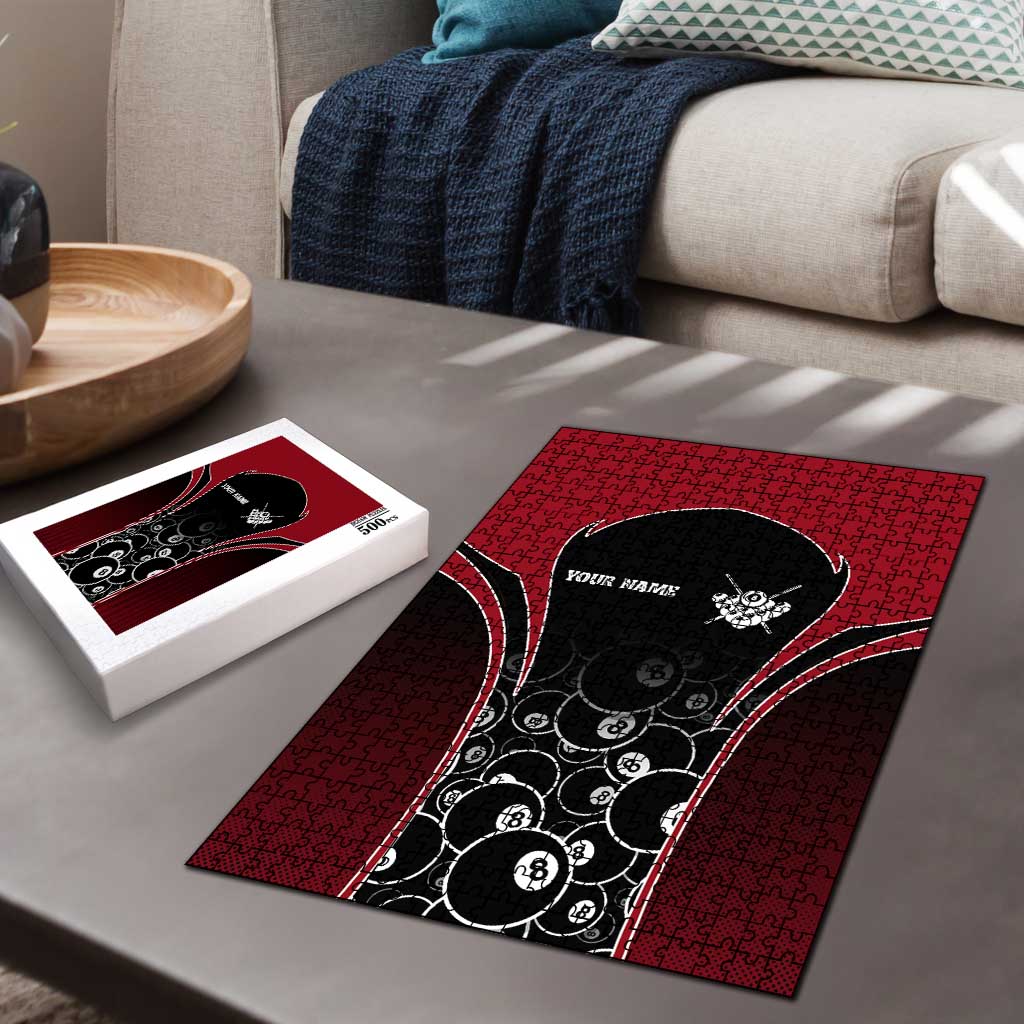 Personalized Billiards Eight Ball Puzzle with Red Wing Emblem and Black Gradient Bubble Pattern - Wonder Print Shop