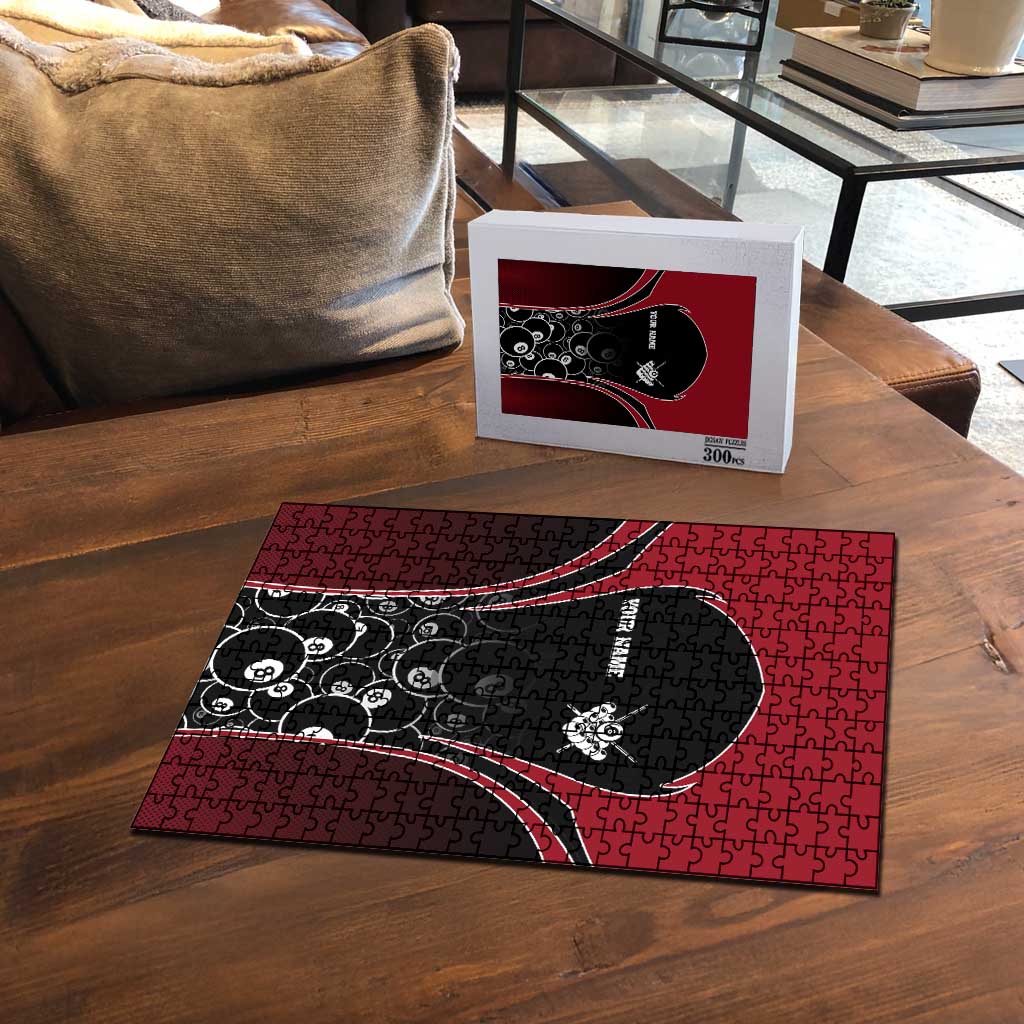 Personalized Billiards Eight Ball Puzzle with Red Wing Emblem and Black Gradient Bubble Pattern - Wonder Print Shop
