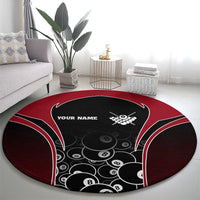 Personalized Billiards Eight Ball Round Carpet with Red Wing Emblem and Black Gradient Bubble Pattern - Wonder Print Shop