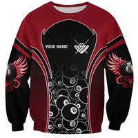Personalized Billiards Eight Ball Sweatshirt with Red Wing Emblem and Black Gradient Bubble Pattern - Wonder Print Shop