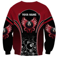 Personalized Billiards Eight Ball Sweatshirt with Red Wing Emblem and Black Gradient Bubble Pattern - Wonder Print Shop