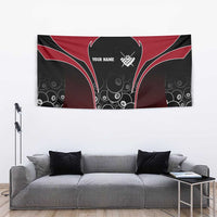Personalized Billiards Eight Ball Tapestry with Red Wing Emblem and Black Gradient Bubble Pattern - Wonder Print Shop