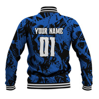 Personalized Motocross Rider Baseball Jacket with Blue Graffiti Splash Pattern - Wonder Print Shop