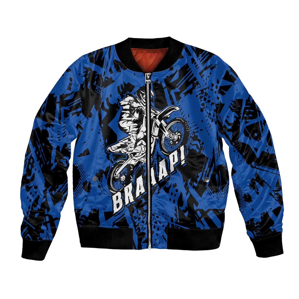 Personalized Motocross Rider Bomber Jacket with Blue Graffiti Splash Pattern - Wonder Print Shop