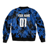 Personalized Motocross Rider Bomber Jacket with Blue Graffiti Splash Pattern - Wonder Print Shop