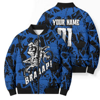 Personalized Motocross Rider Bomber Puffer Jacket with Blue Graffiti Splash Pattern - Wonder Print Shop